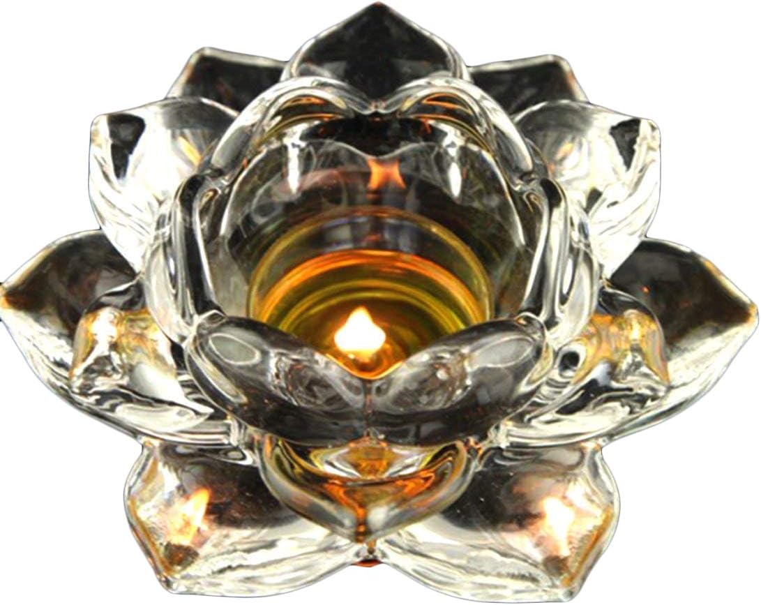 5" Crystal Lotus Flower Candle Holders Glass Tealight Meditation