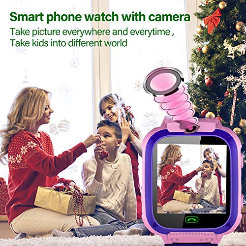Kids Phone Smart Watch Boys Girls GPS Tracker 2 Way Call Wrist Watch 1.44" HD Touch Camera Games SOS Anti Lost Children Fitness Tracker Alarm Clock Holiday Toy (A-Pink 2019 New)
