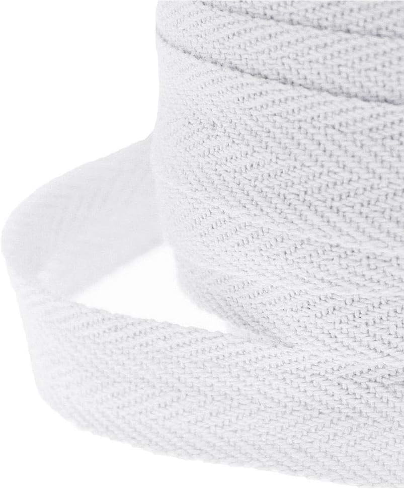 50 Meters 25mm Cotton Tape Bias Binding Tape Bunting Tape Twill Webbing Tape Sew Herringbone Roll Tape for Sewing Dressmaking Alterations Craft Apron, White - Image 3