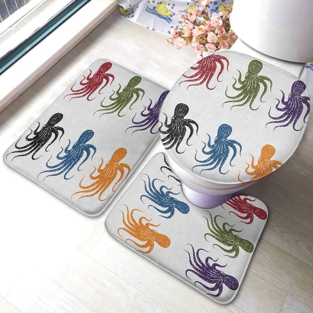 Octopus 3Piece NonSlip Bath Mat Rug Set Collection of
