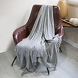 Winter Chenille Throw Blanket with Decorative Fringe Lightweight Cover for Couch Sofa Bed Chairs Furniture Home Decor Grey