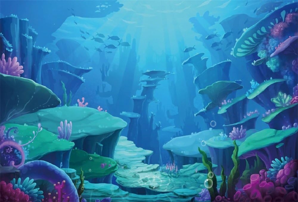 LFEEY 5x3ft Underwater World Photo Backdrop Kids Girl Boy Birthday Party Fairyland Background for Photography Under The Sea Marine Life Coral Reef Photo Studio Props