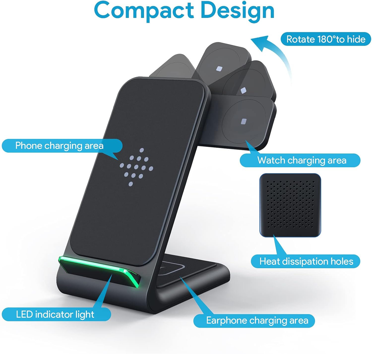 Wireless Charging Stand, 3 in 1 Wireless Charging Station Dock 15W Fast Wireless Charger for iWatch SE/6/5/4/3/2, Airpods 2/Pro, iPhone 12/12 Pro/ 11/11 Pro/XR/XS/X/8 /8P/Samsung(with QC 3.0 Adapter)