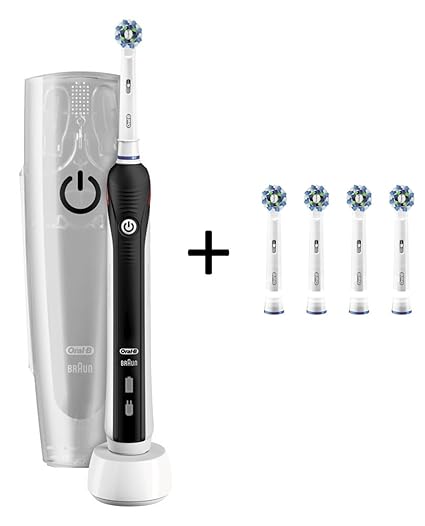 Oral-B Pro 2500 Black Elektrische Zahnbürste mit Reiseetui und Oral-B CrossAction 3+1er Aufsteckbürsten