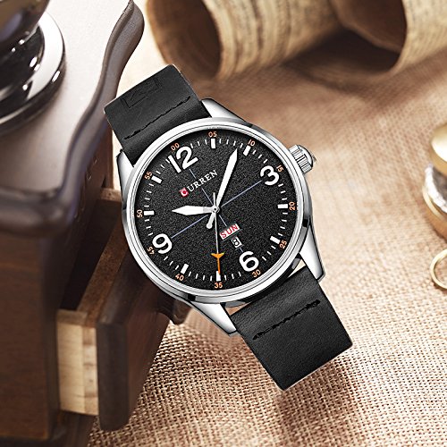 CURREN Fecha Semana Hombre Reloj Marca Deporte Militar Negocio Reloj Masculino Relojes de Pulsera de Cuero Negro - Imagen 4