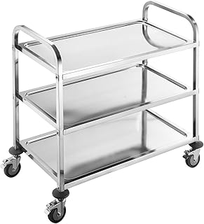 BPT Edelstahl Servierwagen mit 3 Böden Partition Küchenwagen 200KG，Restaurant Hotel Schul Servierwagen