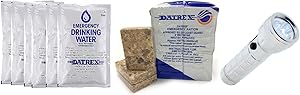 Datrex 72 Hour Camping, Outdoor, Hurricane, Tornado, Earthquake, SOS, Survival Kit - Emergency Water, Ration Bar, and Flashlight