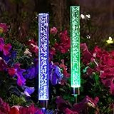 YUNLIGHTS 2pcs Garden Solar Lights Outdoor Solar Tube Lights Solar Acrylic Bubble RGB Color Changing Solar Powered Garden Stake Lights for Garden Patio Backyard Pathway Decoration
