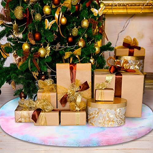 TOBEHIGHER Christmas Tree Skirt - 36 Inches for Small Trees, Colorful Soft Faux Fur Tree Skirt for Christmas Decorations Indoor Outdoor - Colorful and Fun
