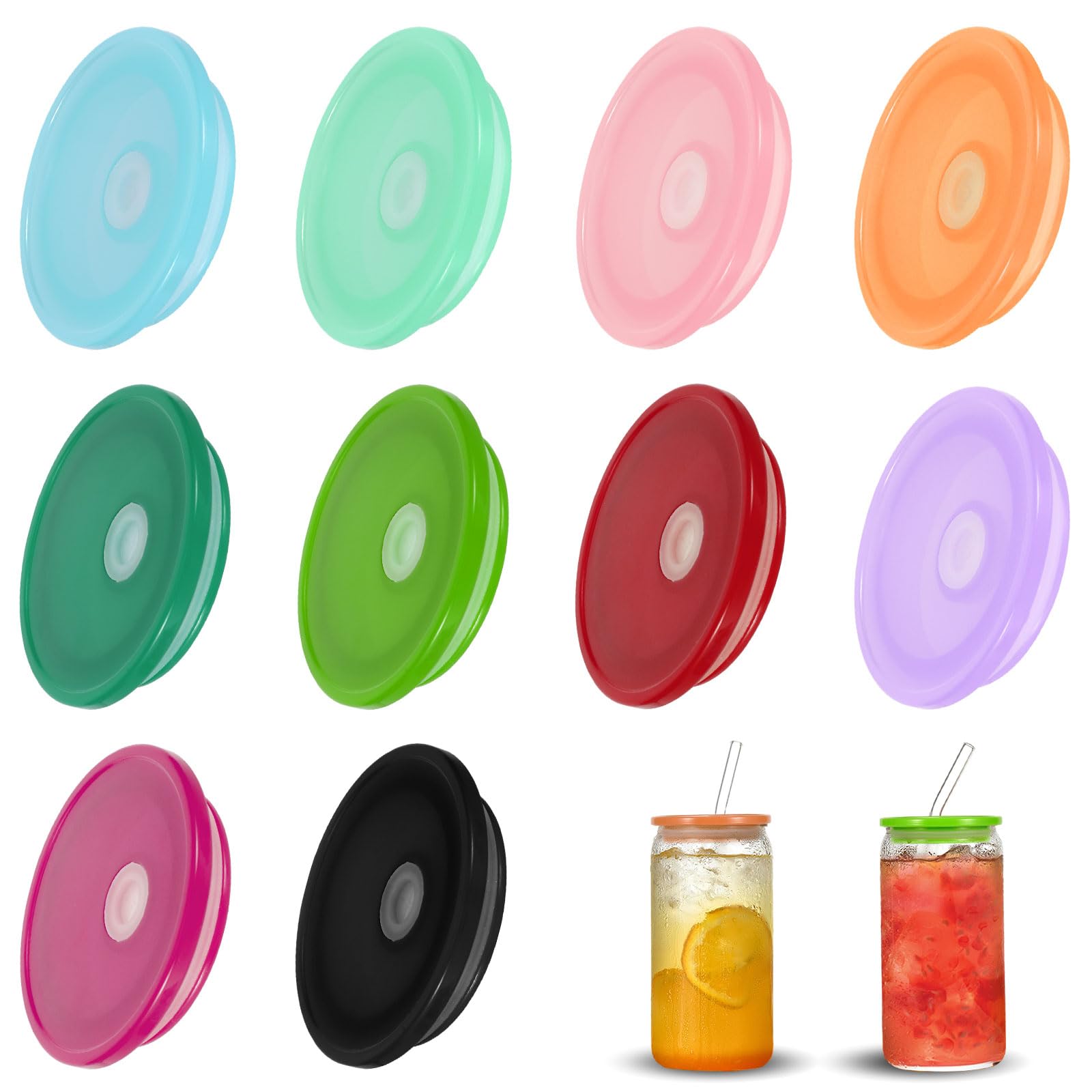 Photo 1 of 10 Pcs Acrylic Lids for 16oz Glass Cups, Colorful Glass Cup Lids Replacement, Spill-Proof Reusable Tumbler Lid for Iced Coffee, Beer, Smoothie, and Beverage Cups with Straw Hole