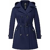 wantdo Women's Plus Size Trench Coat Double-Breasted Waterproof Lapel Overcoat Stylish Pea Coat with Detachable Hood