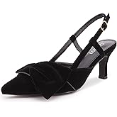 CAMSSOO Slingback Kitten Heels for Women Suede Bow Closed Pointed Toe Pumps Low Heel Dress Shoes Wedding Party Office