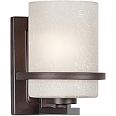 Forte Lighting 2404-01-32 1-Light Transitional Wall Sconce, Antique Bronze Finish with White Linen Glass Shade