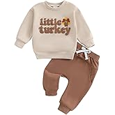 Dewadbow Baby Boy Fall Clothes Set Little Turkey Embroidery Crewneck Sweatshirt Long Pants Toddler Thanksgiving Outfit