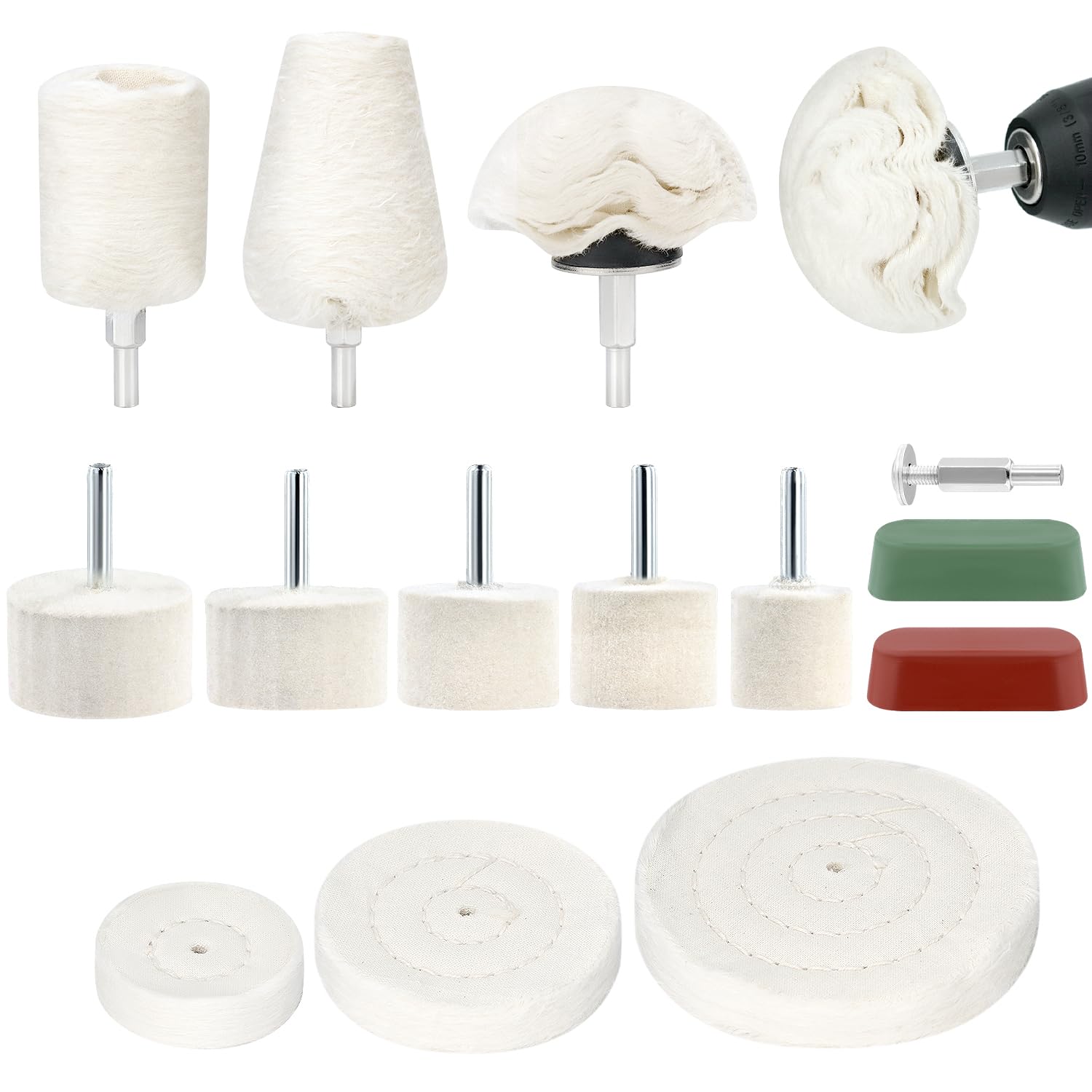 QWORK® 14 PCS Car Polishing Pads Kit, Buffing Pads for Drill, Drill Polishing Kit, for Metal, Wood