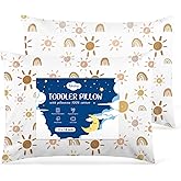 Babebay 2-Pack Toddler Pillow,13X18 Cotton Toddler Pillows for Sleeping, Machine Washable Kids Pillows with Pillowcase, Perfect for Travel, Toddlers Cot (Sunny Rainbow)
