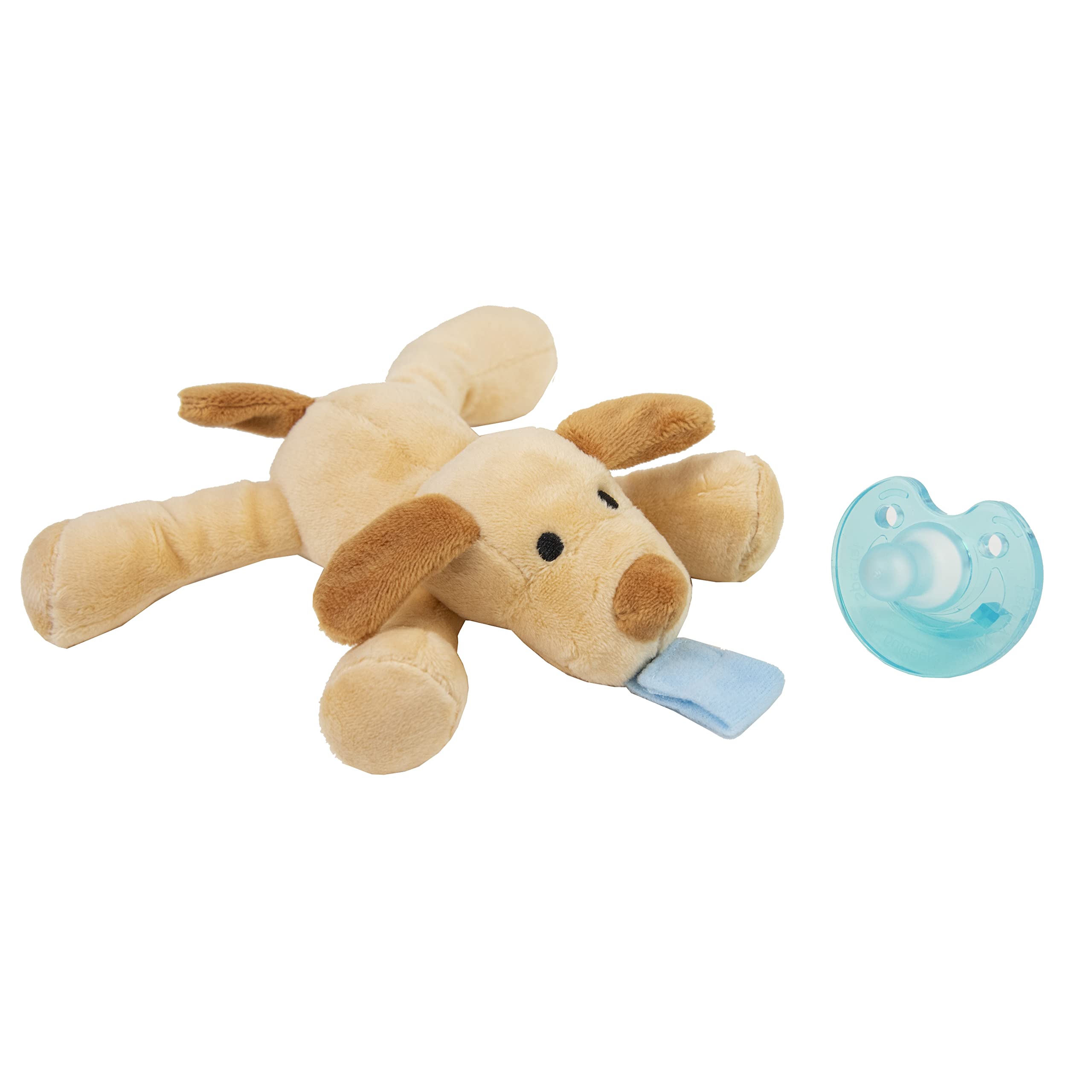 Dummy Pacifier Baby Soother, Dummies for Babies - Detachable Newborn Essentials - Portable Comforter Soothie - Stuffed Animal Plush Toy for 3-36 Months - Teething Dummie for Boys & Girls (Dog)