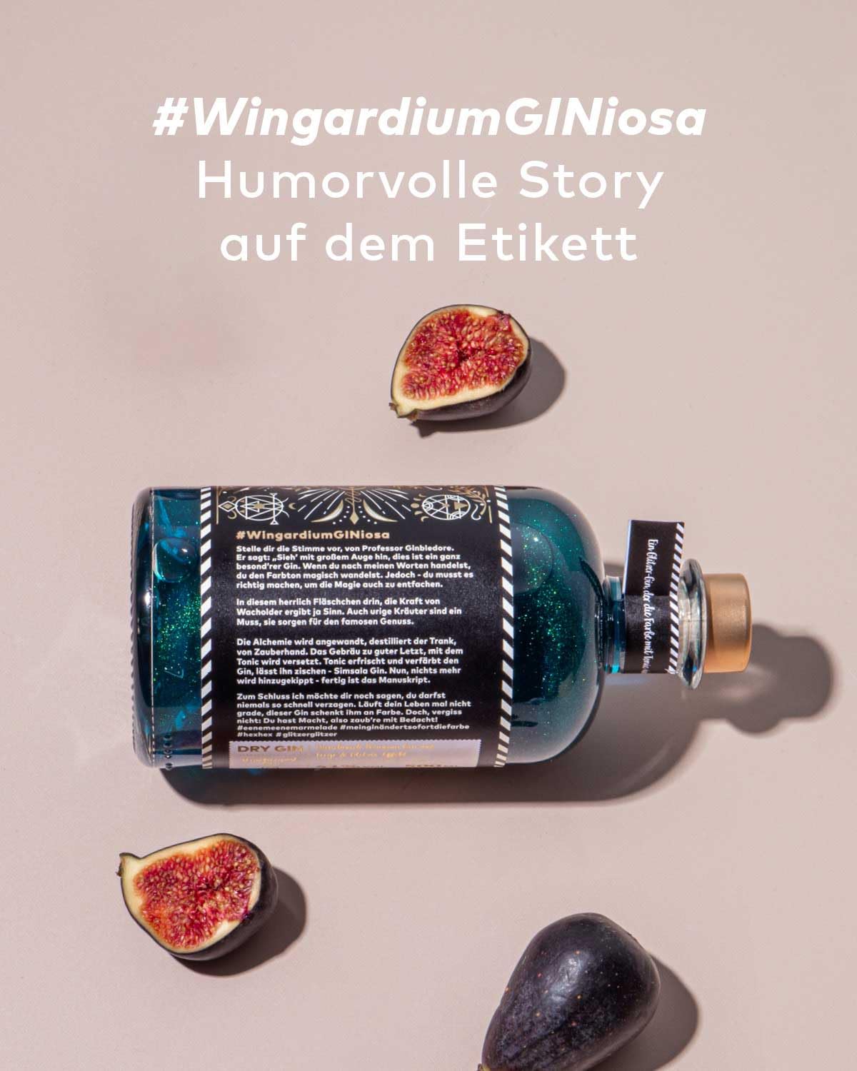 SIMSALA GIN MIT GLITZER by Flaschenpost – Handmade Zauber Gin mit Glitzer & Farbwechsel von blau zu grün verfeinert mit Feige – Limited Edition (0,5 l) 5