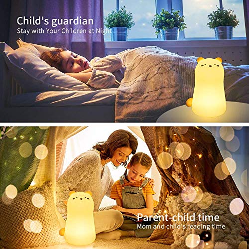 Cute Baby Night Light for Kids, 7 Colour Changing LED Cat Night Light, Portable Animal Cat Light, USB Chargeable Kitty Light, Childs Nightlight for Childrens Bedroom Decoration Kawaii Room Decor Gifts