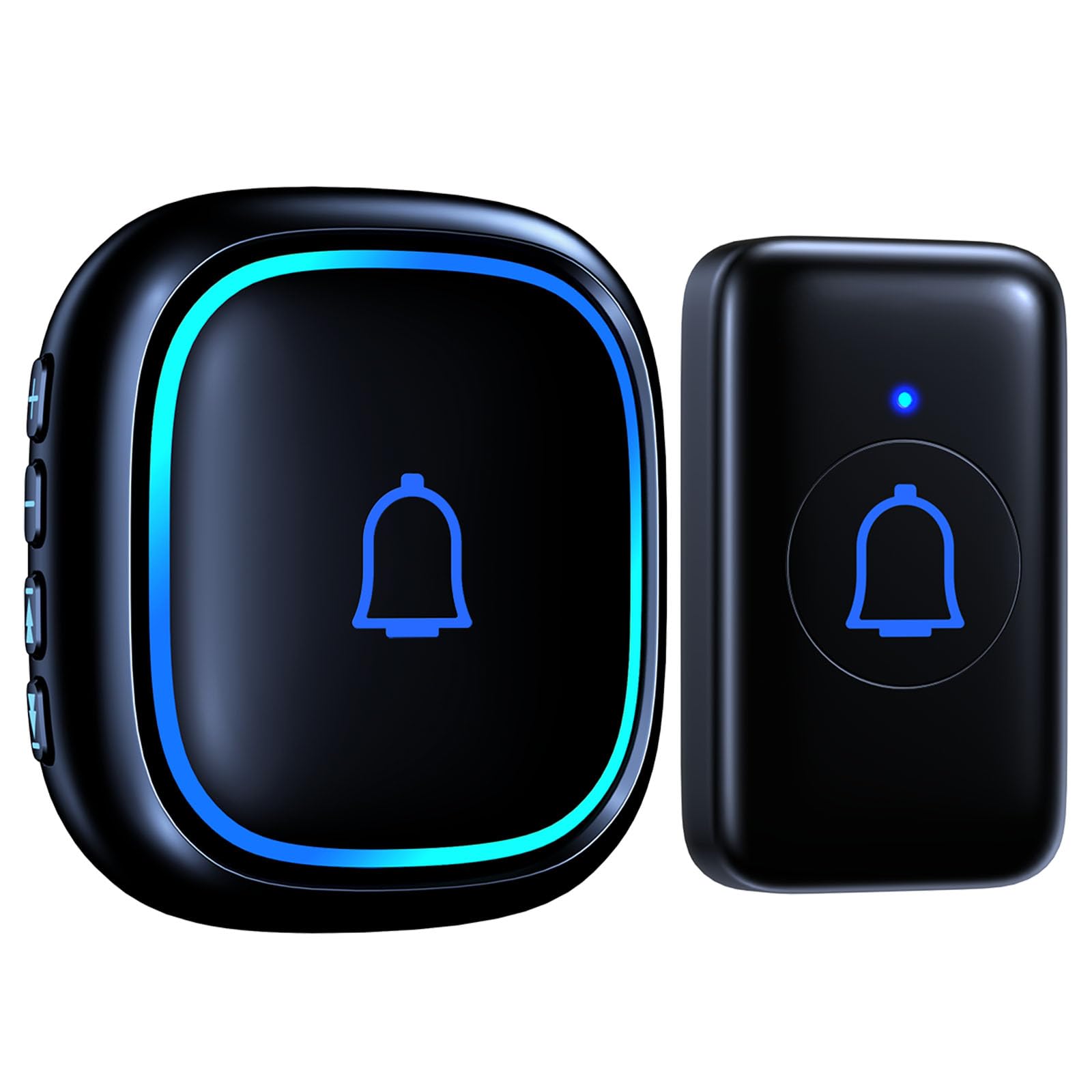 【IP66防水防塵】SleeZOO ワイヤレスチャイム 玄関チャイム 送信機電池式 屋外 工事不要 受信機コンセント 音と光で呼び出し 呼び鈴 60種以上チャイム音 メモリ機能 7段階音量調節 介護 LED提示 300M無線範囲 増設可能(ブラック 1発信機 1受信機) の商品画像