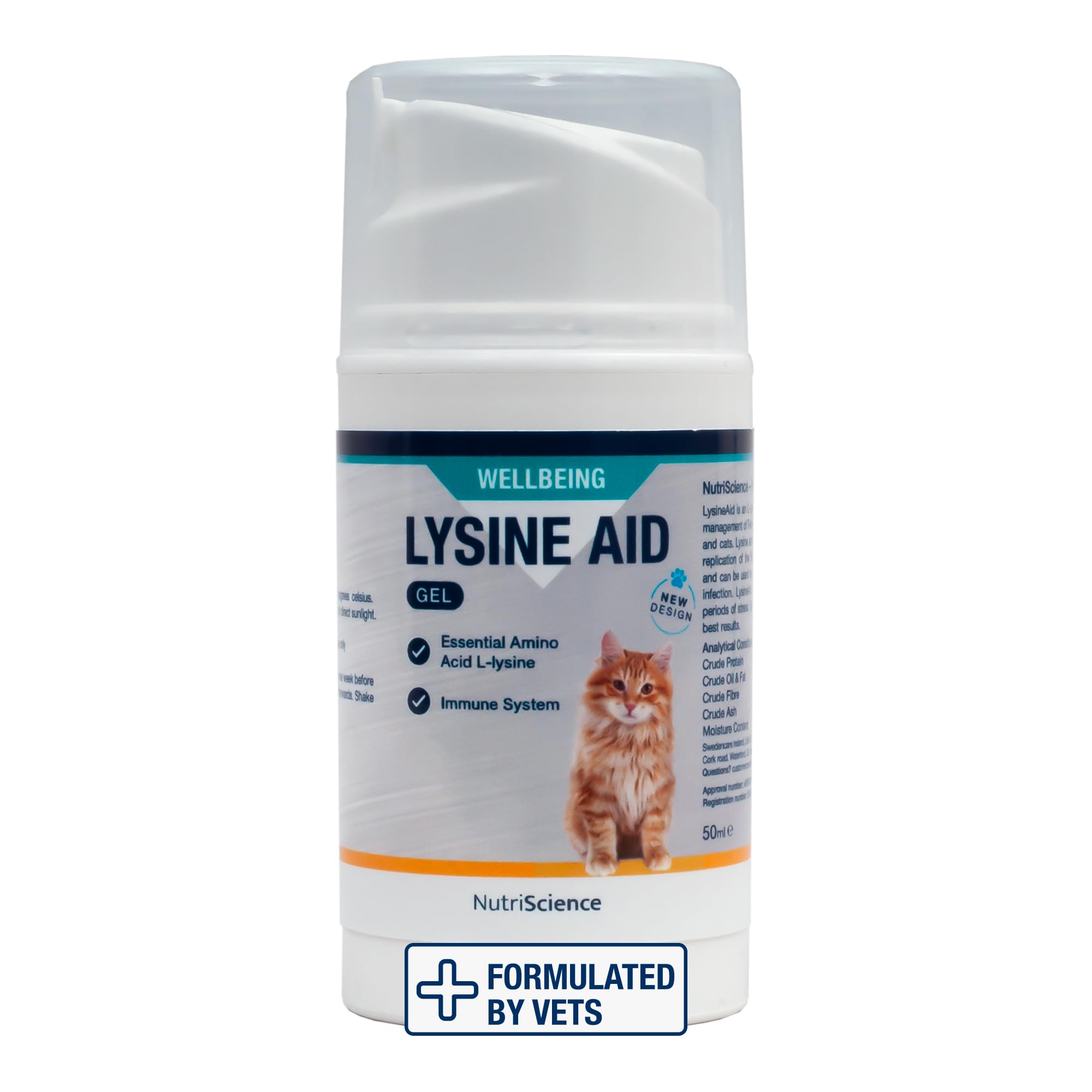 NutriScience Lysine Aid Cat Gel - L-Lysine Supplement for Cats & Kittens, Immune & Respiratory Support, Feline Herpes (FHV-1) Relief, Salmon Flavored, 50ml