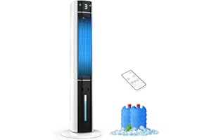 Oylus Evaporative Air Cooler - 38inch Swamp Cooler, Cooling Fans that Blow Cold Air for Bedroom, Portable Cooling Tower Fan with 3L Water Tank, Ice Packs, Remote Control, 3 Speeds (White)