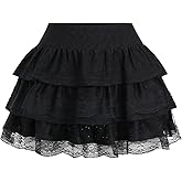 winkbay Women's Gothic Lace Layered Ruffle Skirt Y2k Embroidered Low Rise A Line Mini Party Club Skirts