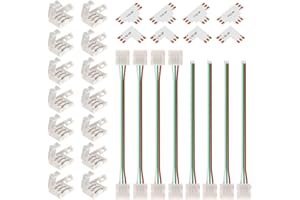 BTF-LIGHTING 3Pin 10mm SMD LED Connector Kit 3 Pin L Splitter Right Angle Corner,T Shape Connector,Solderless Gapless Connector, Strip to Strip Jumper Wires for WS2812 WS2811 SK6812 SMD Lights