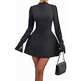 LuFeng Women's Long Sleeve Mock Neck Sexy Bodycon A-line Backless Mini Dress Tank Short Party Dress