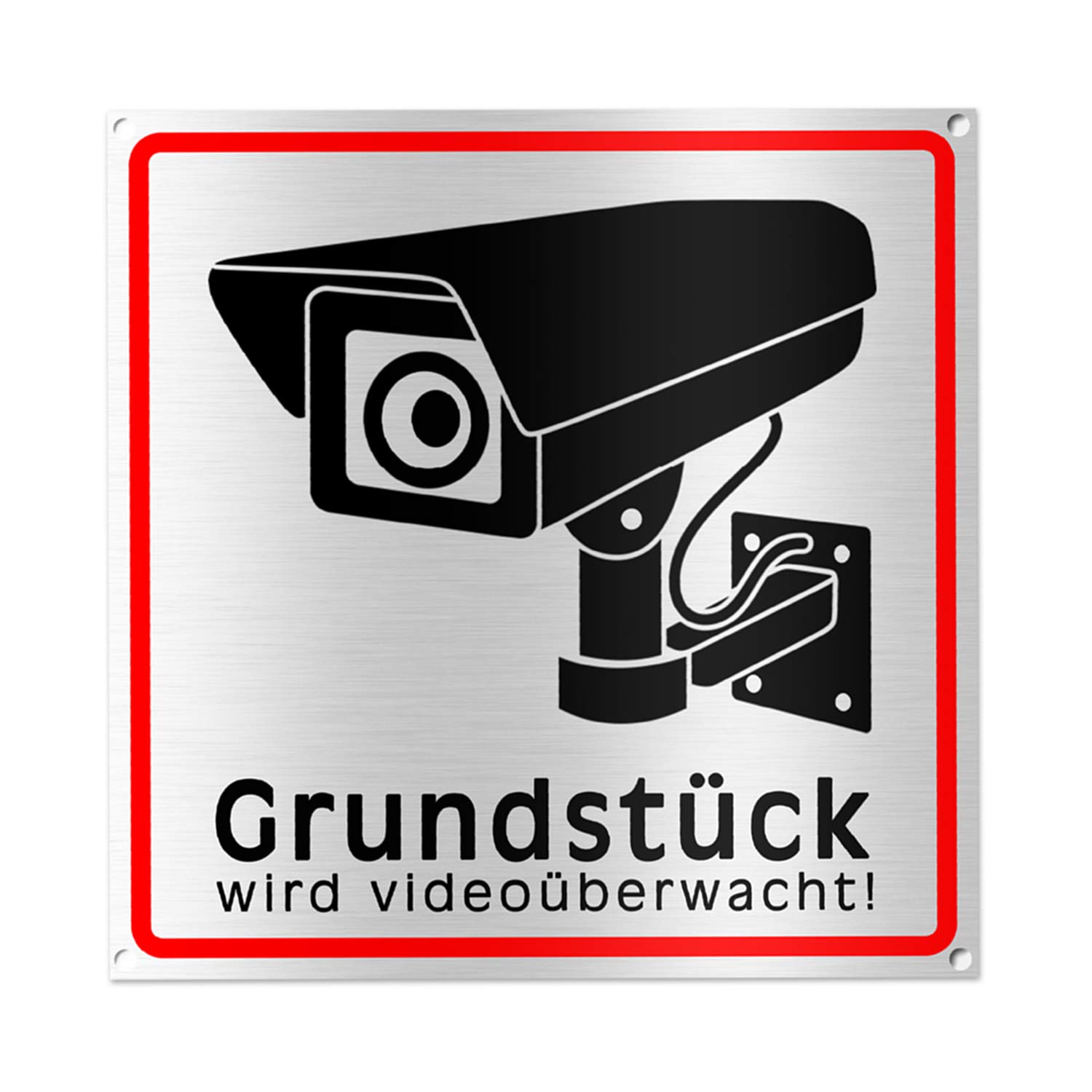 Warning Video Surveillance Sign - Warning Sign for Camera Surveillance - Brushed Aluminium - 15 x 15 cm (Metal) (Pack of 1)