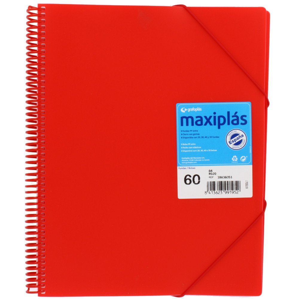 grafoplás 39836051-carpeta Spiral with 60 Pockets A4 with Envelope, Red