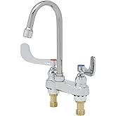T&S Brass B-0892-01 Medical Faucet, Deck Mount, Rigid Gooseneck, Aerator, 4-Inch Wrist Action Handles, Brass / Antique Brass