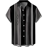 QIVICIMA Mens Bowling Shirts Hawaiian Shirt Big and Tall Retro Button Up Vintage Guayabera Camp Shirt