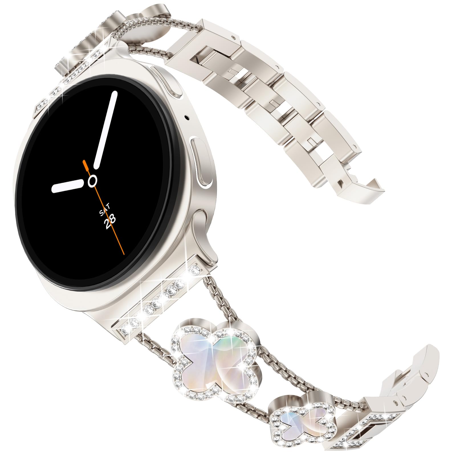 Surace Compatible with Samsung Galaxy Watch 8 40mm/44mm/Classic 46mm 2025, No Gap Diamond Metal Band Wristband Clover Bracelet Dressy Band for Galaxy Watch8 Women