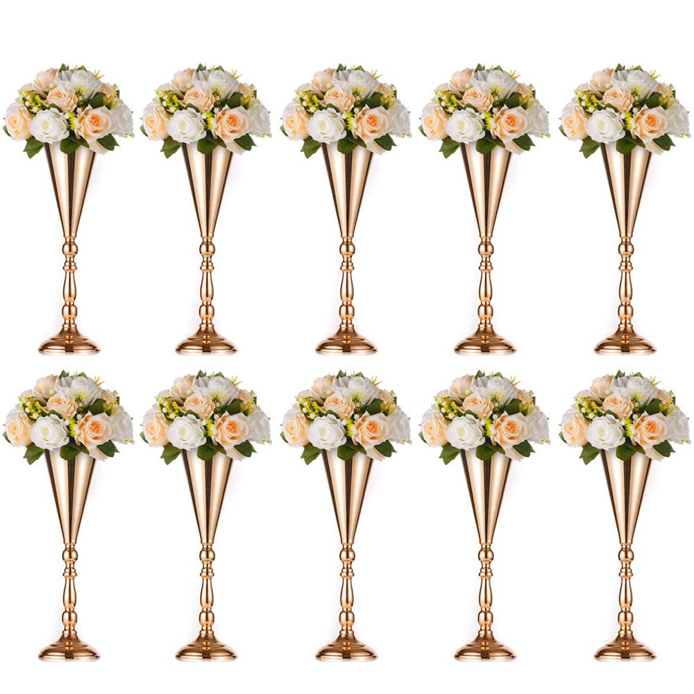 NUPTIO Gold Vase for Wedding Centrepieces: 10 Pcs 42cm Tall Flower Trumpet Vases Metal Tables Centerpiece for Weddings Birthday Party Anniversary Decorations