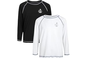 Quad Seven Boys Swim Shirt - 2 Pack Sun Protection Quicky Dry Long Sleeve Rash Guard for Boys Youth Kids Swimwear (2T-18)