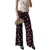 MakeMeChic Women's Polka Dots Wide Leg Pants Low Waist Causal Office Work Long Trousers