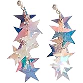 Iridescent Star Earrings for Women Sparkly Star Drop Dangle Earrings Long Tassel Stars Earring Iridescent Dangle Earring Trendy Jewelry Gifts for Women Rave Party Accessories