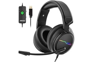 Jeecoo USB Pro Gaming Headset for PC - 7.1 Surround Sound Headphones with Noise Cancelling Microphone- Memory Foam Ear Pads R