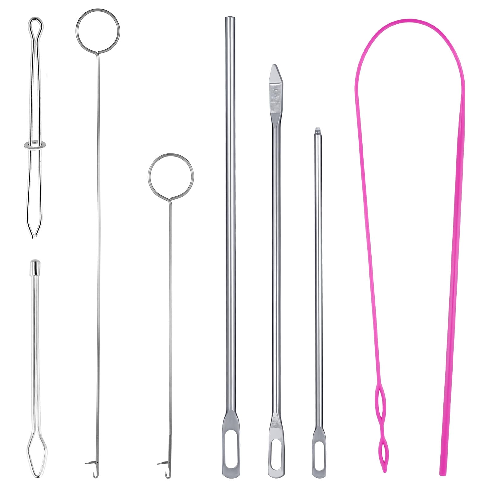 8pcs Sewing Loop Kit, Includes Easy & Quick Flexible Drawstring Rope Threaders Loop Turner Hook Metal Tweezers Needle Threaders Drawstring Puller Tool for Fabric Jackets Coats Hoodies Sweatpants
