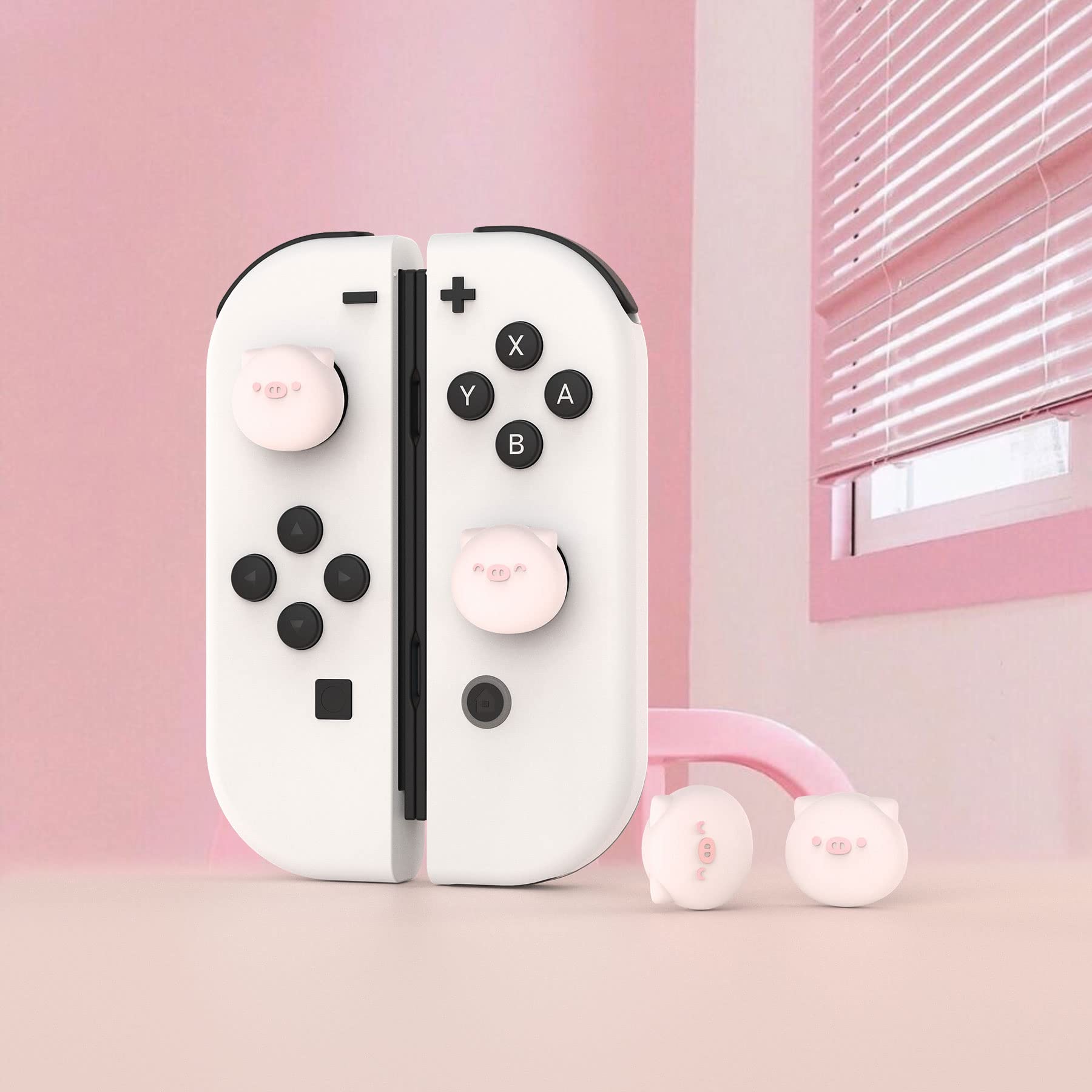 PlayVital Chubby Piggy Joystick Caps for Nintendo Switch, Thumbstick Caps for Switch Lite, Analog Cover for Switch OLED Joycon Thumb Grip Caps for Switch & Switch Lite & Switch OLED - Millennial Pink