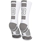 ChalkTalkSPORTS Custom Team Number Crew Socks | Youth & Adult Athletic Socks White | Choose Your Number