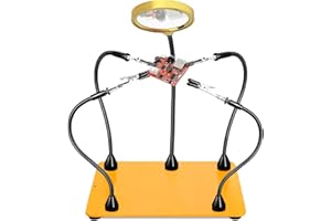 KLSKKJ Magnetic Helping Hands Soldering Station with 6X Magnifying Glass, Third Hand Soldering Tool 4 Flexible Arms Clamps Solder Holder Helper Hand Magnifier for Repair Electronic Jewelry Crafts