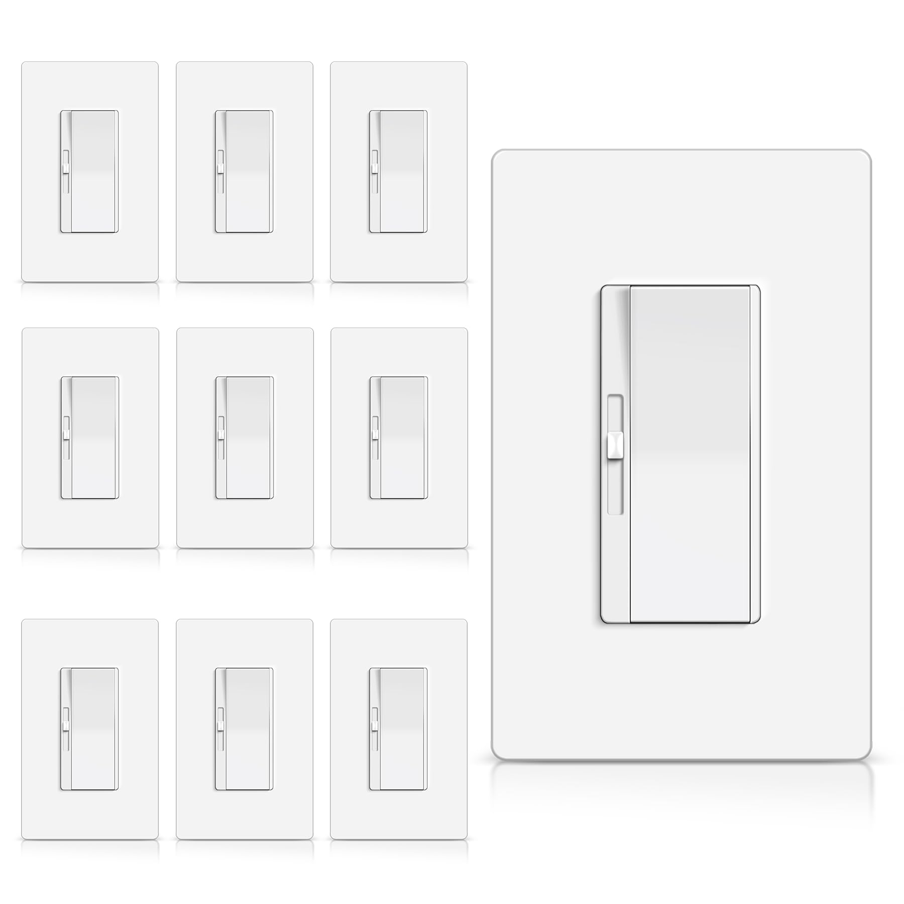 Photo 1 of BESTTEN 10 Pack 0-10V LED Dimmer Light Switch, Super Slim Low Voltage Dimmable Switch for Dimmable LED Lights, Single-Pole or 3-Way, Screwless Wallplate Included, White
