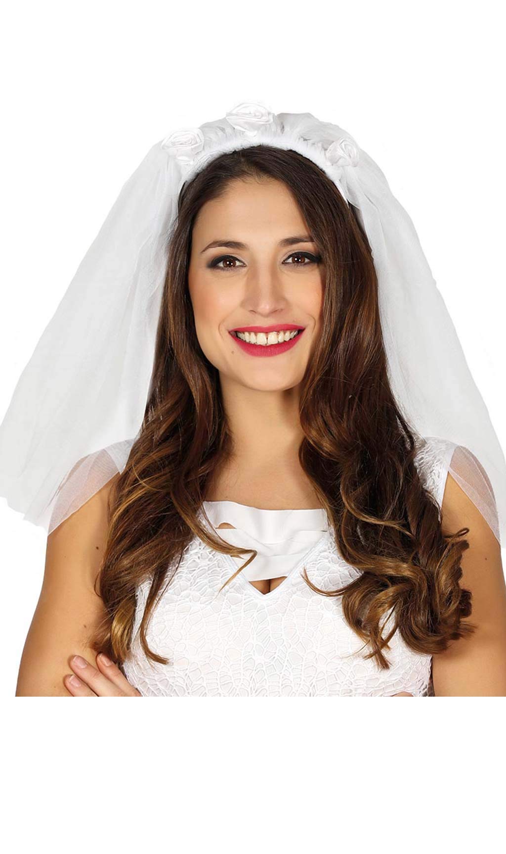 FIESTAS GUIRCA | White Bride Veil Headband (One Size) - Fun Fancy Dress Accessory for Hen Party, Bachelorette Party and Bride To Be - Ideal for Adult Women - White
