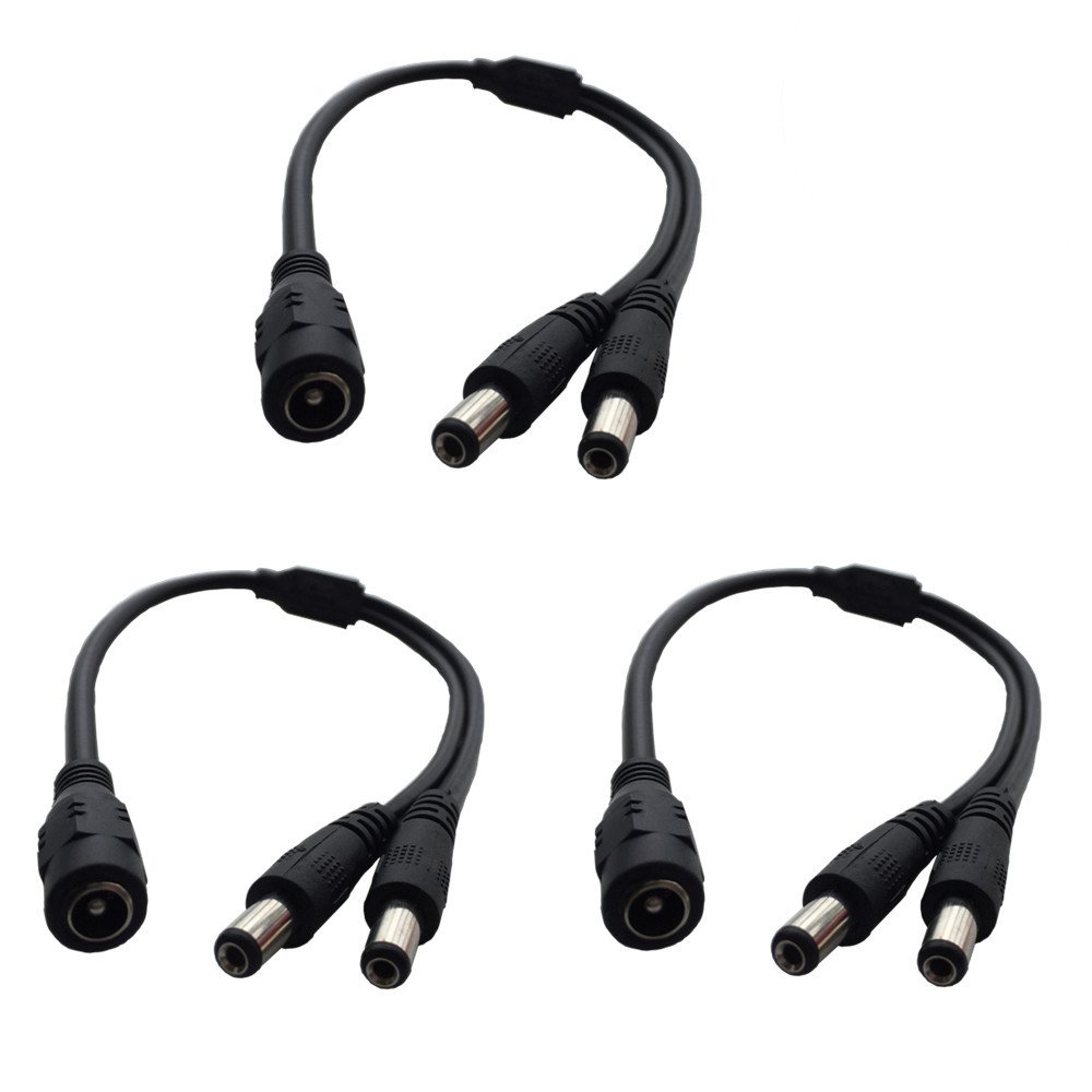 DZYDZR 3 Pack DC Jack 5.5 x 2.1mm Splitter Cable 12V Plug 1 Female to 2 Male 2 Way Splitter Cable Y Type Copper Wire Black 1ft