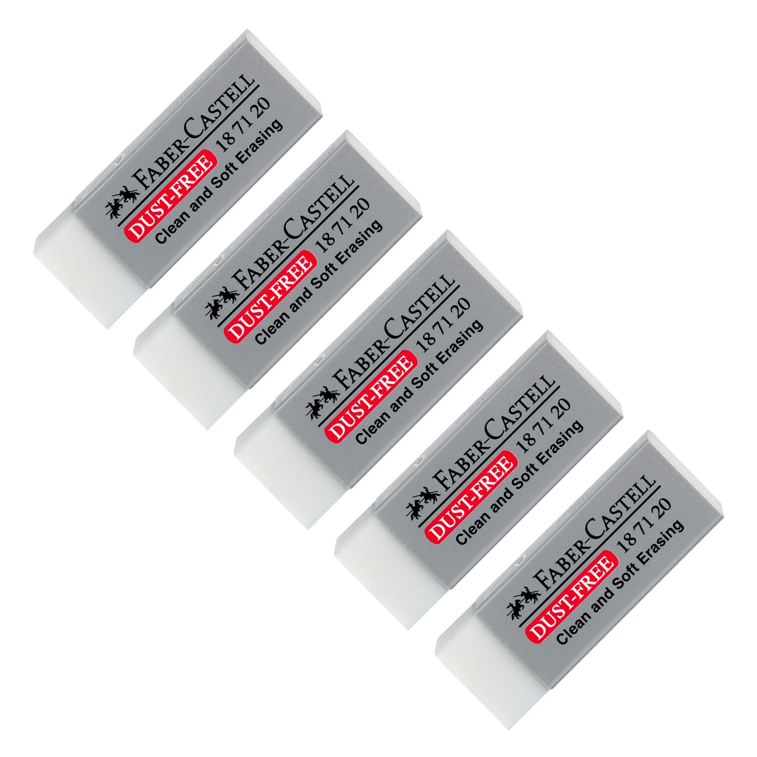 Faber-Castell 205053 Dust-Free Eraser, Plastic, White, Pack of 5