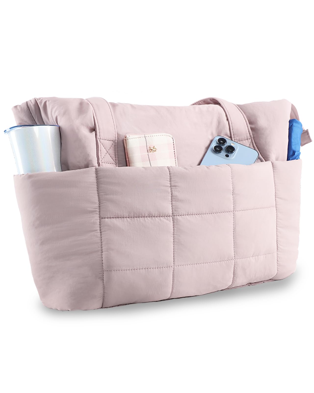 U+U Puffer Tote Bag for Women, Quilted Work Tote with 16