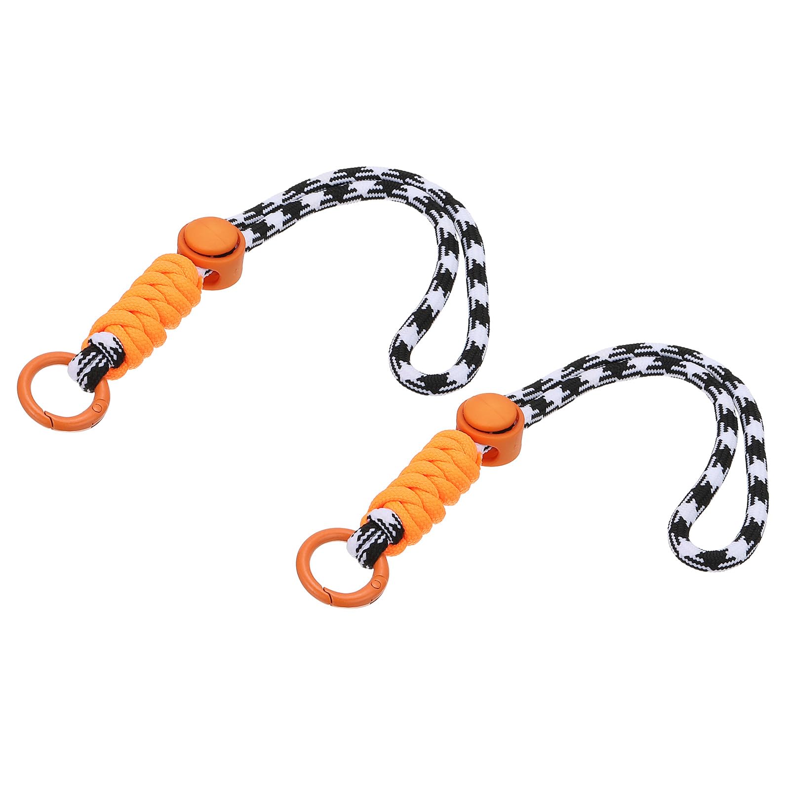 PATIKIL Paracord Lanyard Keychain, 2Pcs Cell Phone Keychain Rope Wrist Lanyards Braided Strap with Spring Ring for Hanging Key, Wavy Design, Black, White, Orange