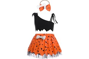 IDOPIP Kids Baby Bam Bam Costume Caveman Cavegirl Stone Age Outfit for Girl Boy Halloween Cosplay Dress Up Photo Shoot 6M-6T